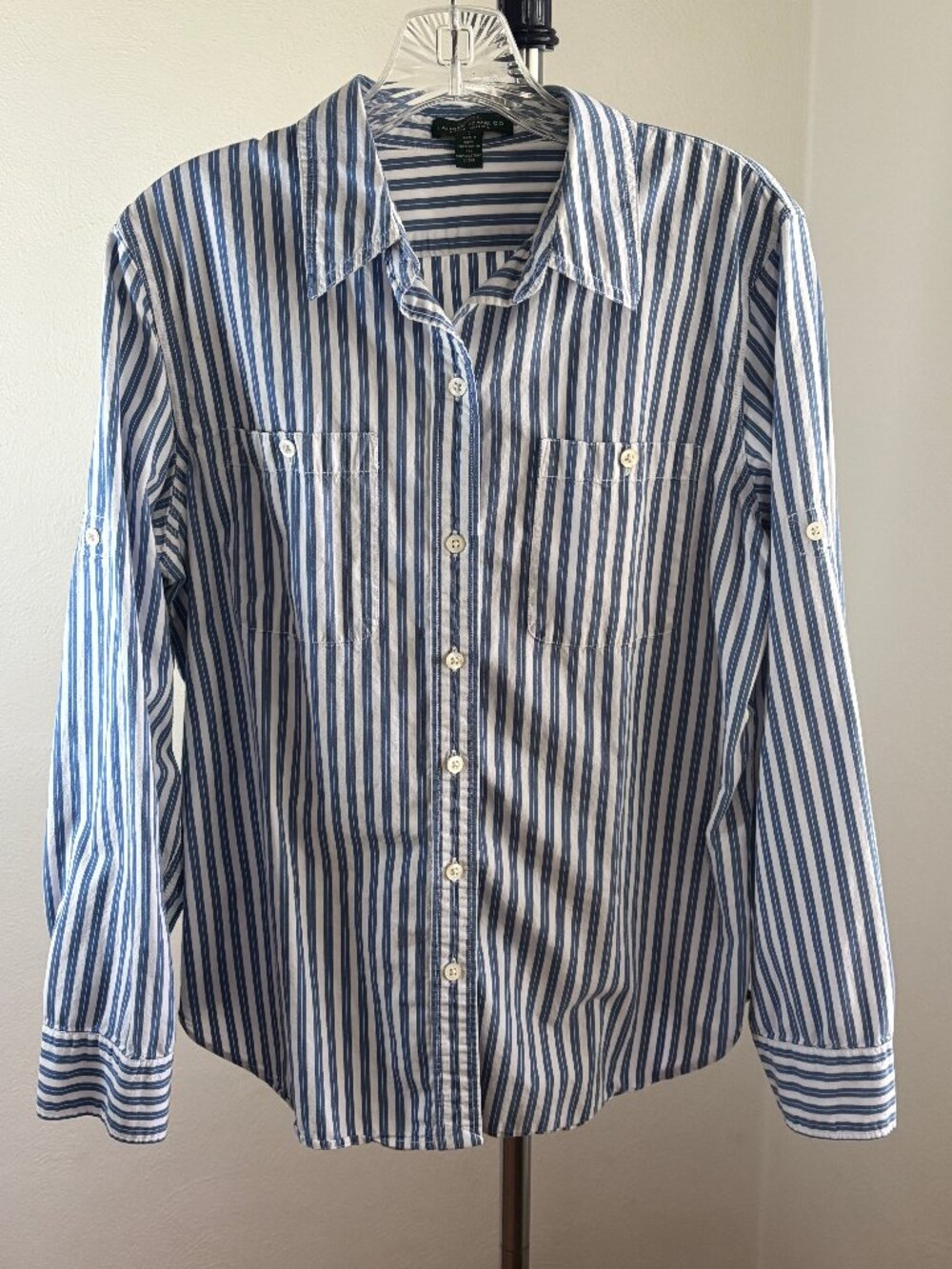 Ralph Lauren Jeans Co. Shirt Women's Large Blue White Striped Roll Tab Sleeve